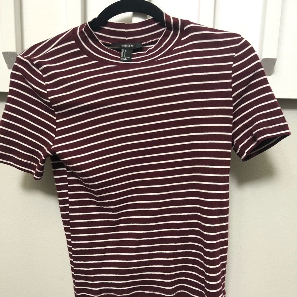Maroon and White Stripes Forever 21 Fitted-T